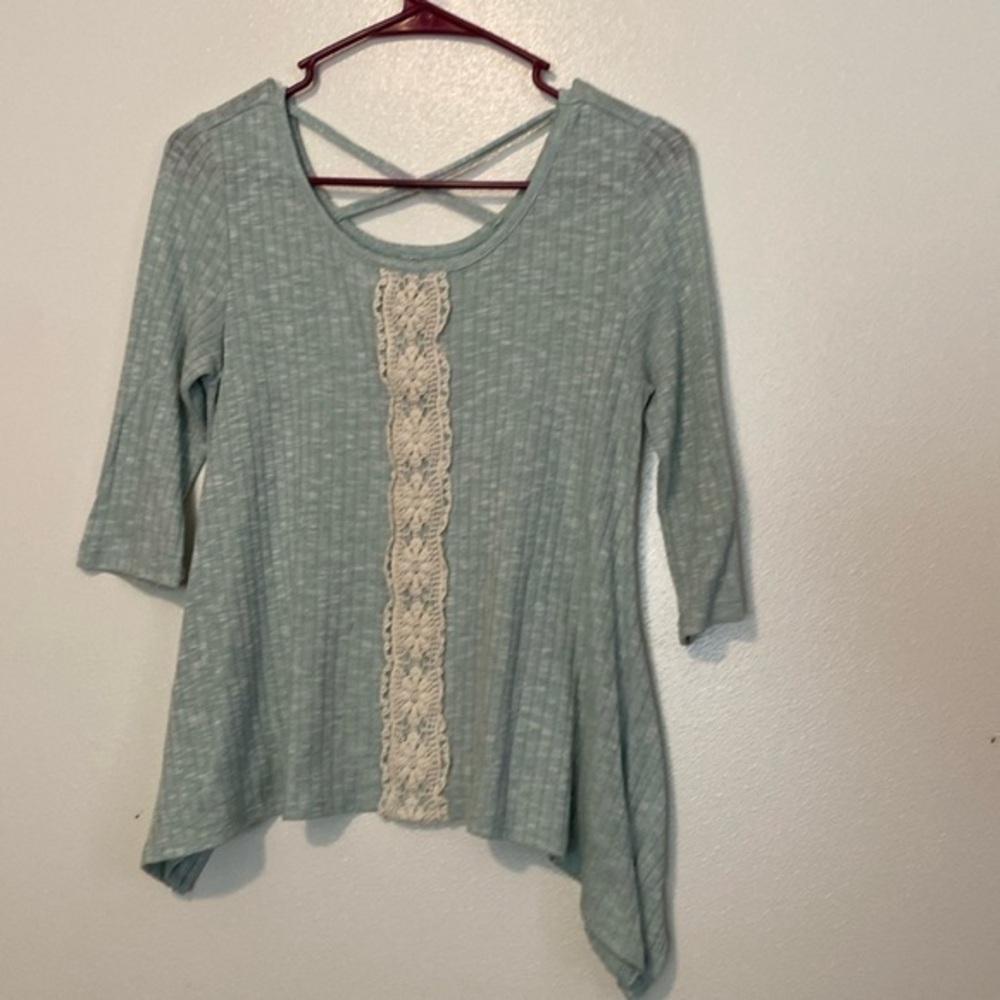 Knitworks mint embroidered 3/4 sleeve rayon poly spandex blend xl
